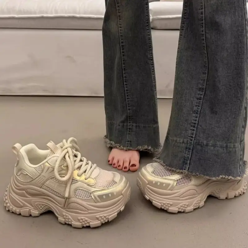​2025 New Women's Clunky Sneakers Height Increasing Thick Sole Breathable Mesh Summer Athleisure Shoes​ Fashion Footwear