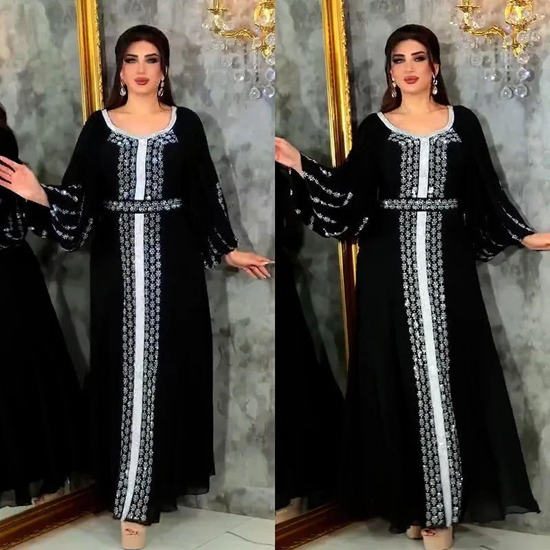 Morocco African Dashiki Diamonds Dresses Abaya for Women Dubai Evening Party Gown Muslim Turkey Caftan Robe Islam Femme Vestidos