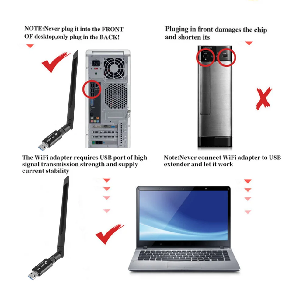 WvvMvv-adaptador inalámbrico USB 1200 de 3,0 Mbps, receptor WiFi de banda Dual, 5G y 2,4G, 5dBi, antena, llave WI-FI, adaptador USB para Windows, PC y Mac