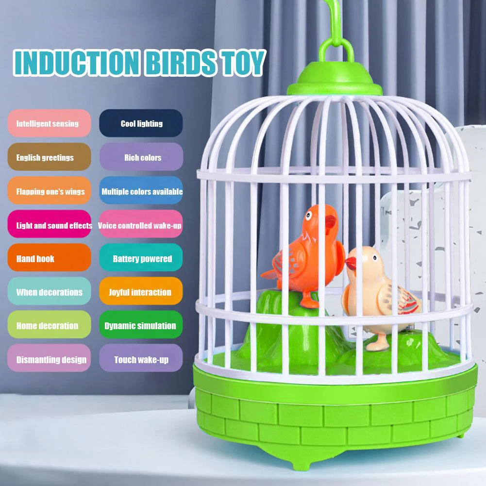 Electric Talking Bird Voice Controlled Bird Cage Light Sound Music Maker Simulation Animal Parrot Educational Toy Children Gift