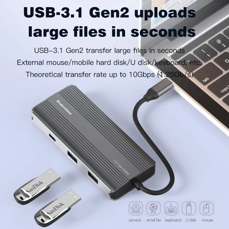 جديد USB C Hub نوع C محطة الإرساء 8 منافذ USB 3.1 HUB إلى محول ل TF 8K HD-MI Rj45 GBE المزدوج نوع C Usb Hub لأجهزة الكمبيوتر المحمول