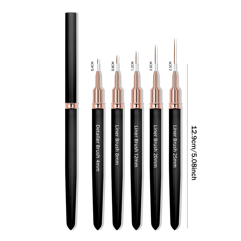 5PCS Nail Art Liner Pennelli Dimensioni Pittura Nail Design Pen 4/8/12/20/25mm Strumento di disegno per linee lunghe Dettagli sottili Penna per manicure