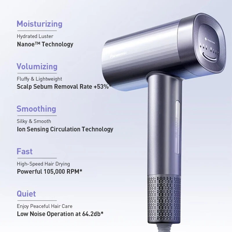 مجفف شعر باناسونيك كيجوانج 90 - محرك بدون فرش عالي السرعة 100,000 دورة في الدقيقة، 220 فولت/1200 وات، هواء ساخن/بارد، درجة حرارة ثابتة للعناية بالشعر