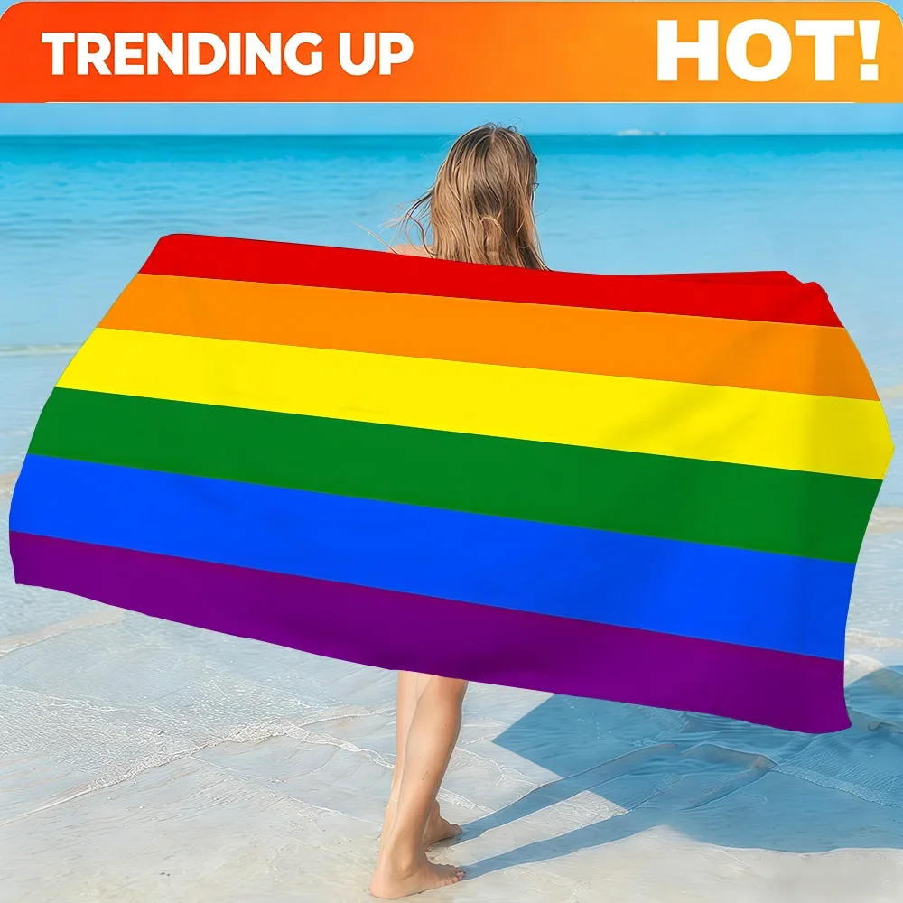 Custom Art Flag Of Gay Rainbow Pride Towel Soft Lightweight Anti-Sand Large Beach Towel Quick-Drying Bath Sports Family