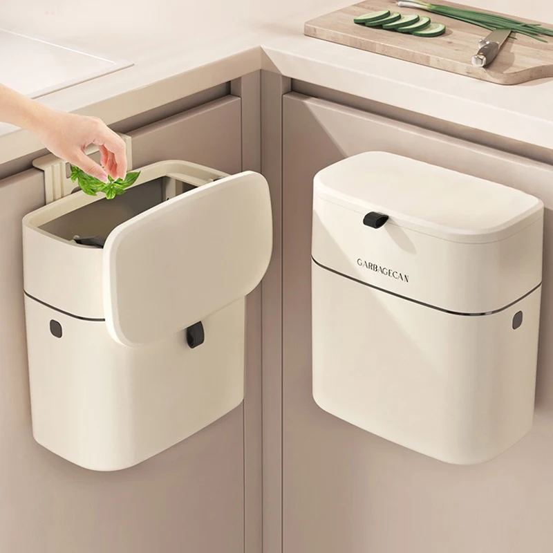 10L Wall Mounted Hanging Trash Bin For Kitchens Cabinet Door With Lid Kitchen Trash Bins Garbage Can Counter Bins Trash Can