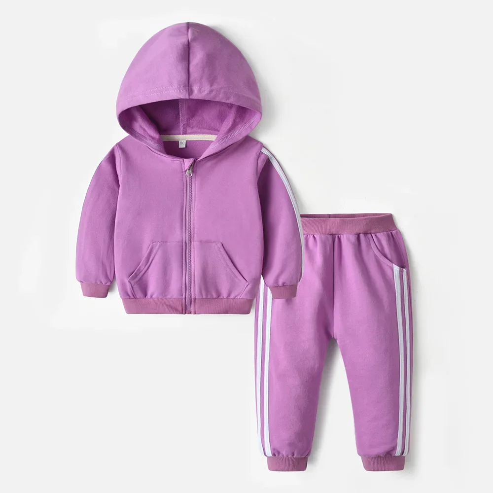 

Spring hooded zip up shirt, leg tied harem pants two-piece set, suitable for boys and girls in sports