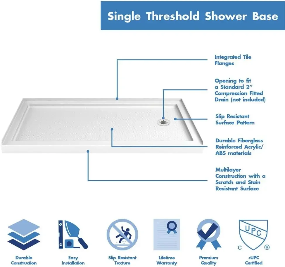 30 in. D x 60 in. W x 2 3/4 in. H Right Drain Single Threshold Shower Base in White
