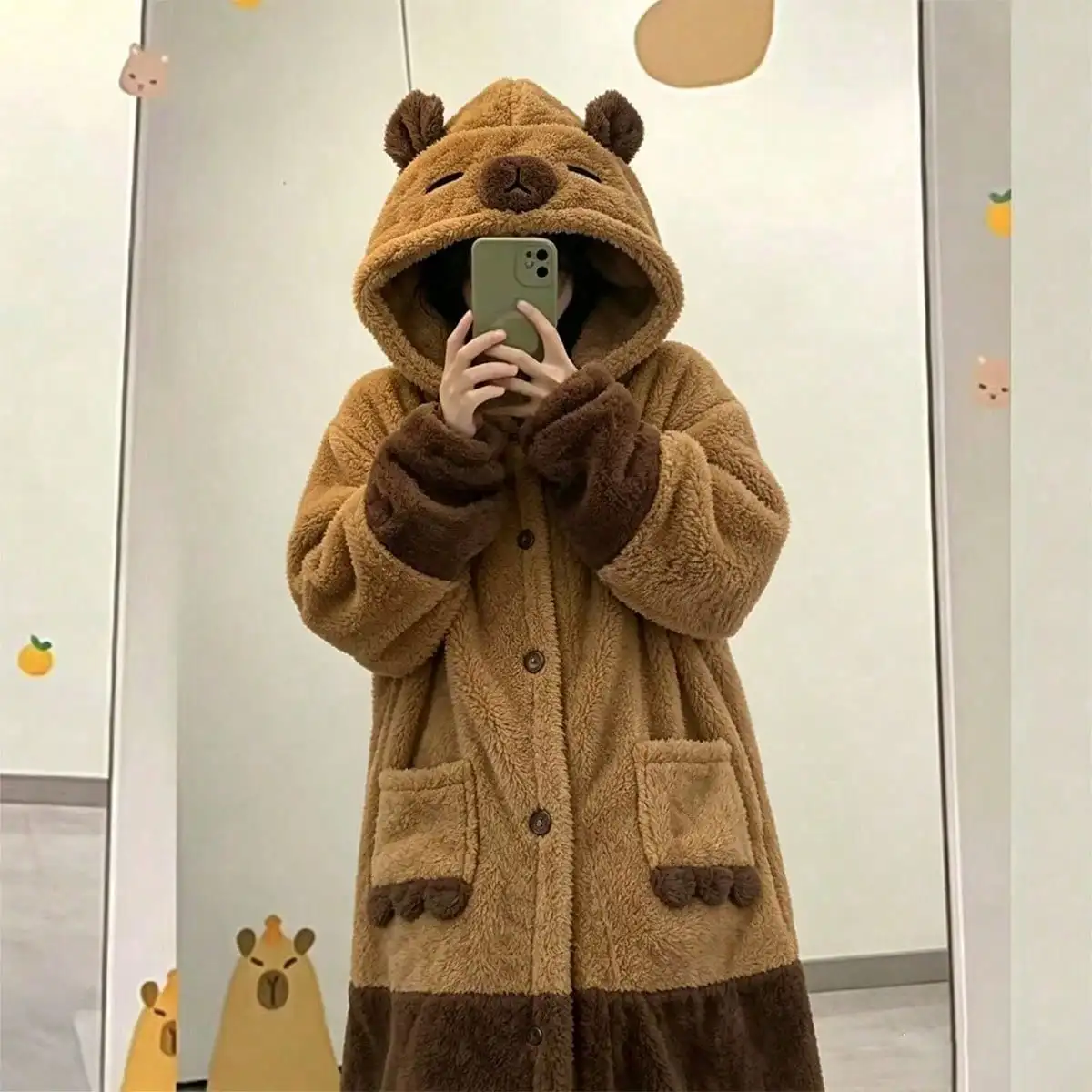 Capybara Winter Pajama Robe For Women - Cute Cartoon Hooded Bathrobe, Extra Thick Coral Fleece Flannel Lined Oversized Plus Size Plush Warm Soft Cozy Loungewear For Everyday, Halloween, Pajama Parties