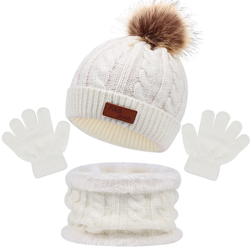 3 pçs inverno bebê chapéu cachecol luvas conjunto cor sólida criança bonnet bonito pompom chapéus de malha ao ar livre quente infantil acessórios