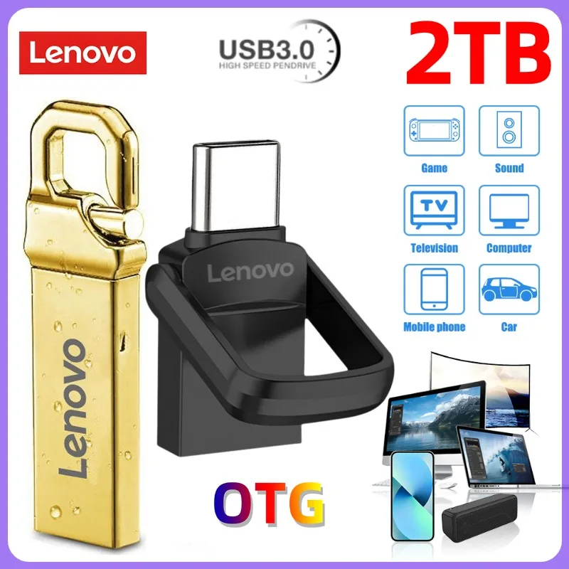 Lenovo OTG USB 3.0 Flash Drive 2 in1 2TB Pendrive 128GB Type-C Pen Drive 256GB Memória USB 512GB USB Stick per Smartphone Laptop