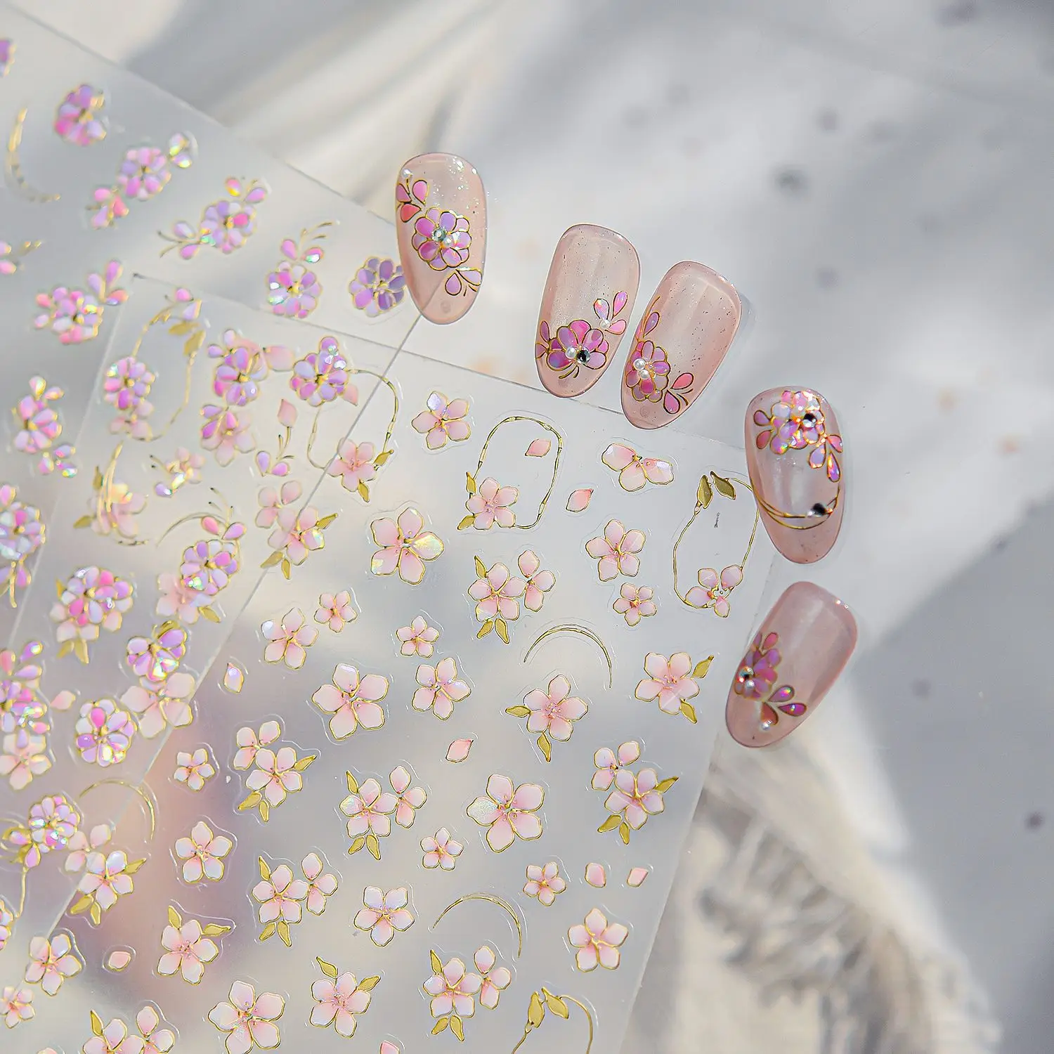 

Fairy Pink Rose Flowers Sticker Accessories Gilded Nail Stickers For DIY Shell Light Dreamy and Fresh Decoration Nail Stickers