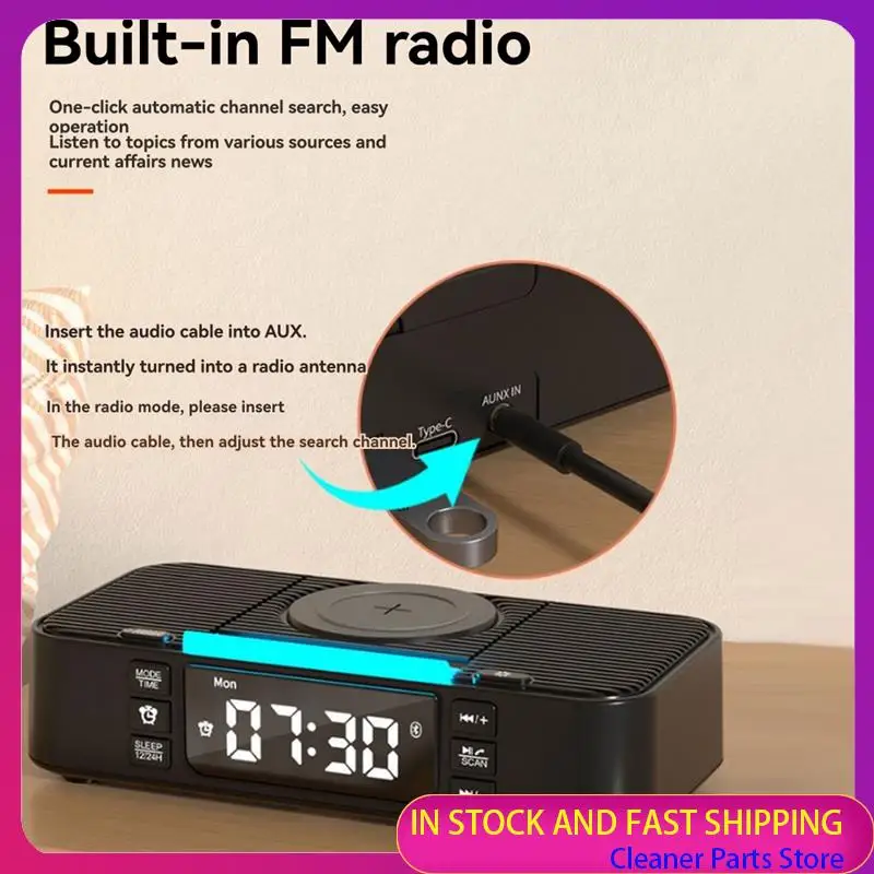 HOT SALE-Wireless Charging Station Including Bluetooth Speaker, Alarm Clock, FM Radio, Night Light, Phone Holder, Adjustable Dis view 4