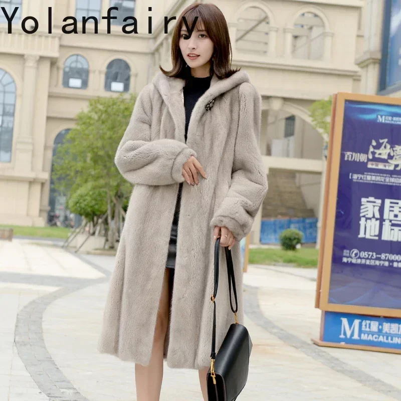 Women Fur Coat Winter 2024 Real Mink Fur Jacket Hooded Luxury Clothes Women Mid-length Fur Coats and Jackets Tops Mujer Chaqueta