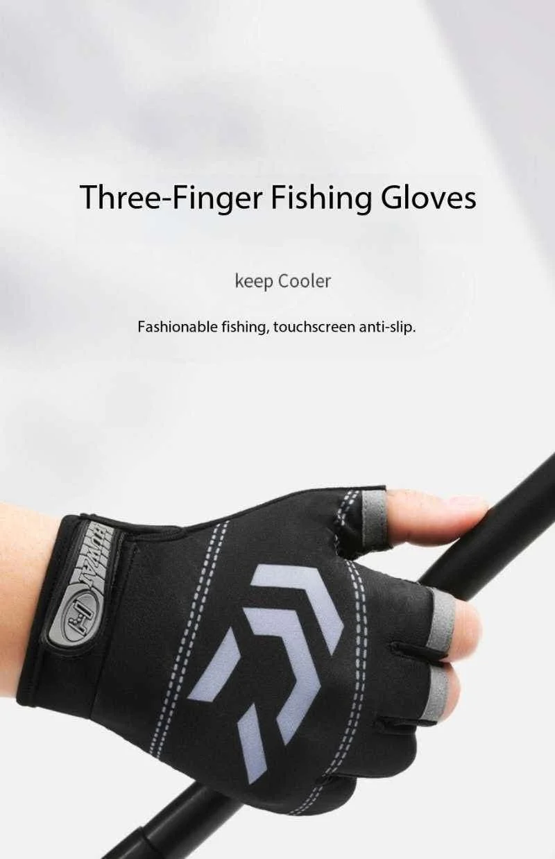 Three finger fishing gloves for men, anti slip, wear-resistant, sun shading, breathable, quick drying, cycling and fishing