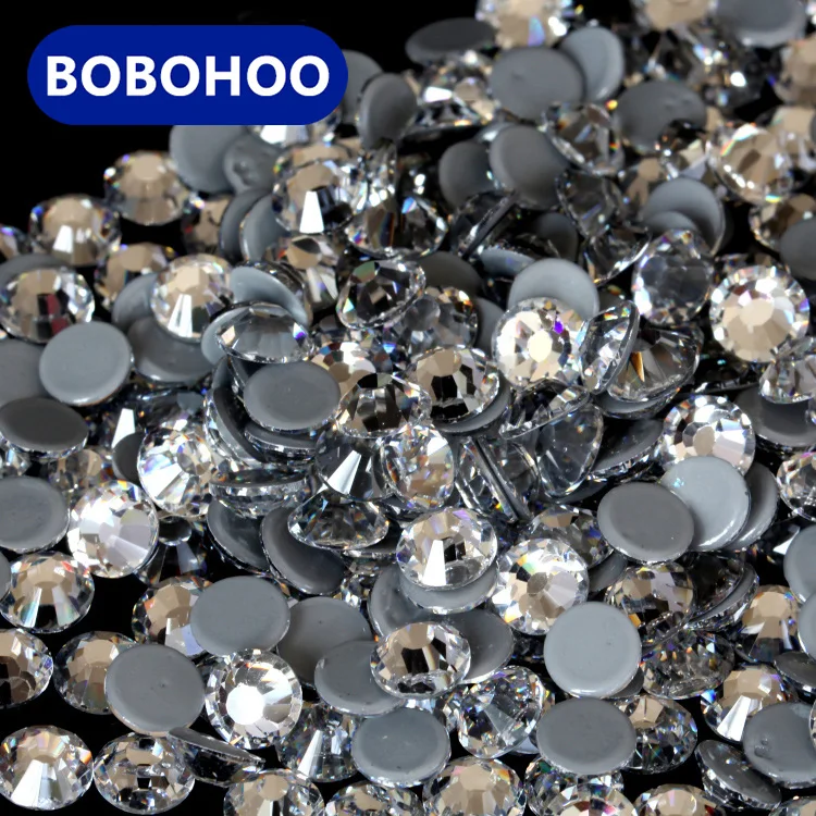 Bobohoo Better DMC Clear Hotfix Rhinestones Super Glitter Glass Strass Iron On Stones Crystal Hot fix Rhinestone Fabric Garment