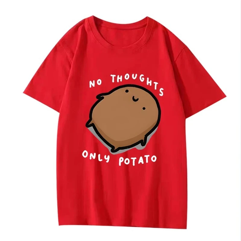 귀여운 감자 그래픽 '사고 없음, 감자만' 만화 프린트 티셔츠 여성용 탑 반팔 여름 캐주얼 통기성 탑