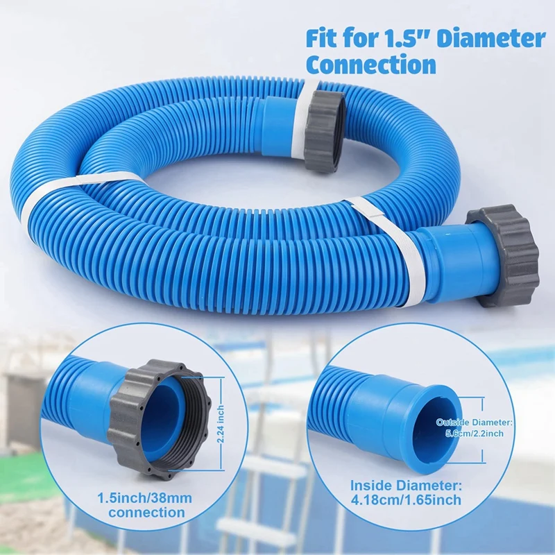 Set Of 2 Pool Hoses, 1.5 Inches Wide And 59 Inches Long, Comes With 2 Hose Adapters, For Above Ground Pools