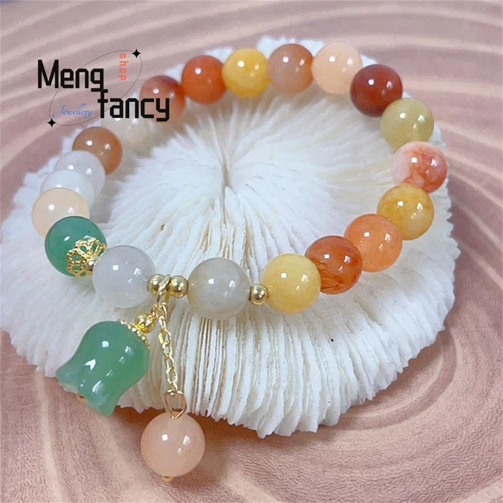 Natural New Golden Silk Jade String Female Orchid Pendant Simple Temple Beaded Bracelet Retro National Style Hand Luxury Jewelry