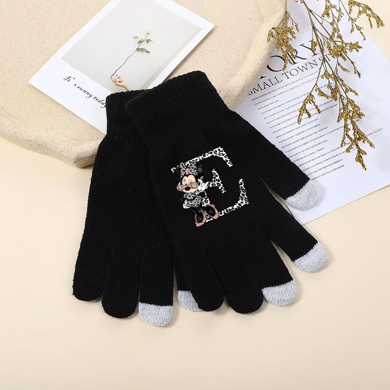 Disney Knitted Gloves Mickey Minnier Full Finger Outdoor Cycling Glove Touch Screen Warm Solid Color Thick Touch Screen Mittens