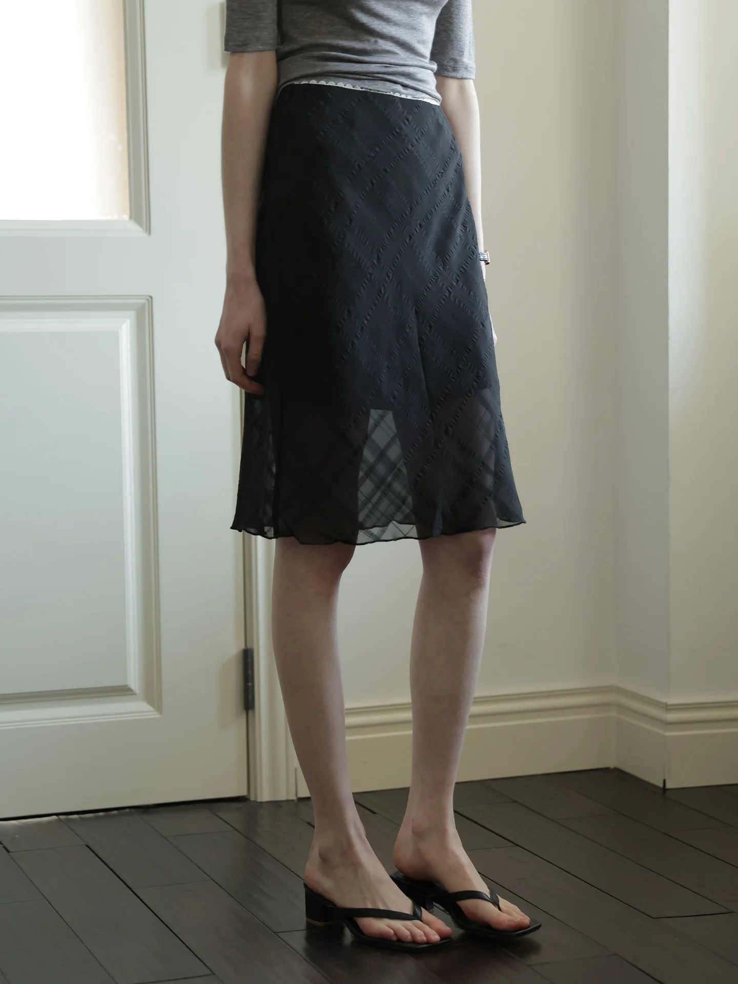 Spring Also White Low Waist Slimming Half Skirt Women's Summer Design Lace Trim A-Line Straight Cut  Skirt