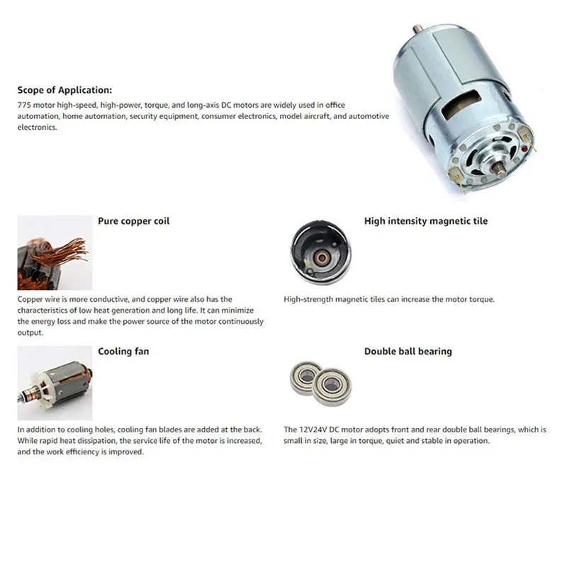 Imagem -04 - Motor de Eixo 775 dc 12v24v 12000 Rpm Mini Motor Elétrico com Rolamento de Esferas Grande Torque Eixo de Alta Potência para Gravador Cnc 3018