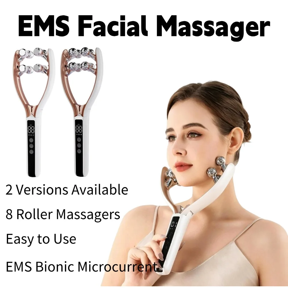 

EMS Facial Massager 3D Roller Neck Face Kneading Device LED Display Skin Brightening Smoothing Beauty Care Instrument Product