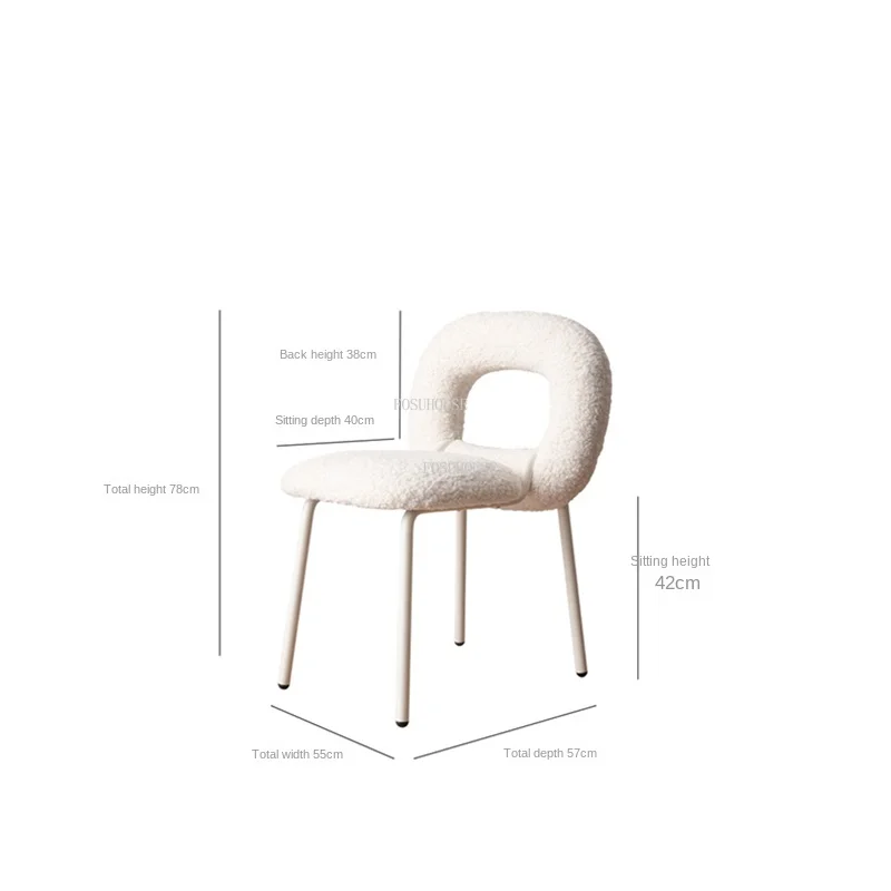 Wuli Nordic Iron Living Room Chairs Medium Ancient Style Dining Chair Modern Home Furniture Backrest Lamb Velvet Sofa Chair Ins