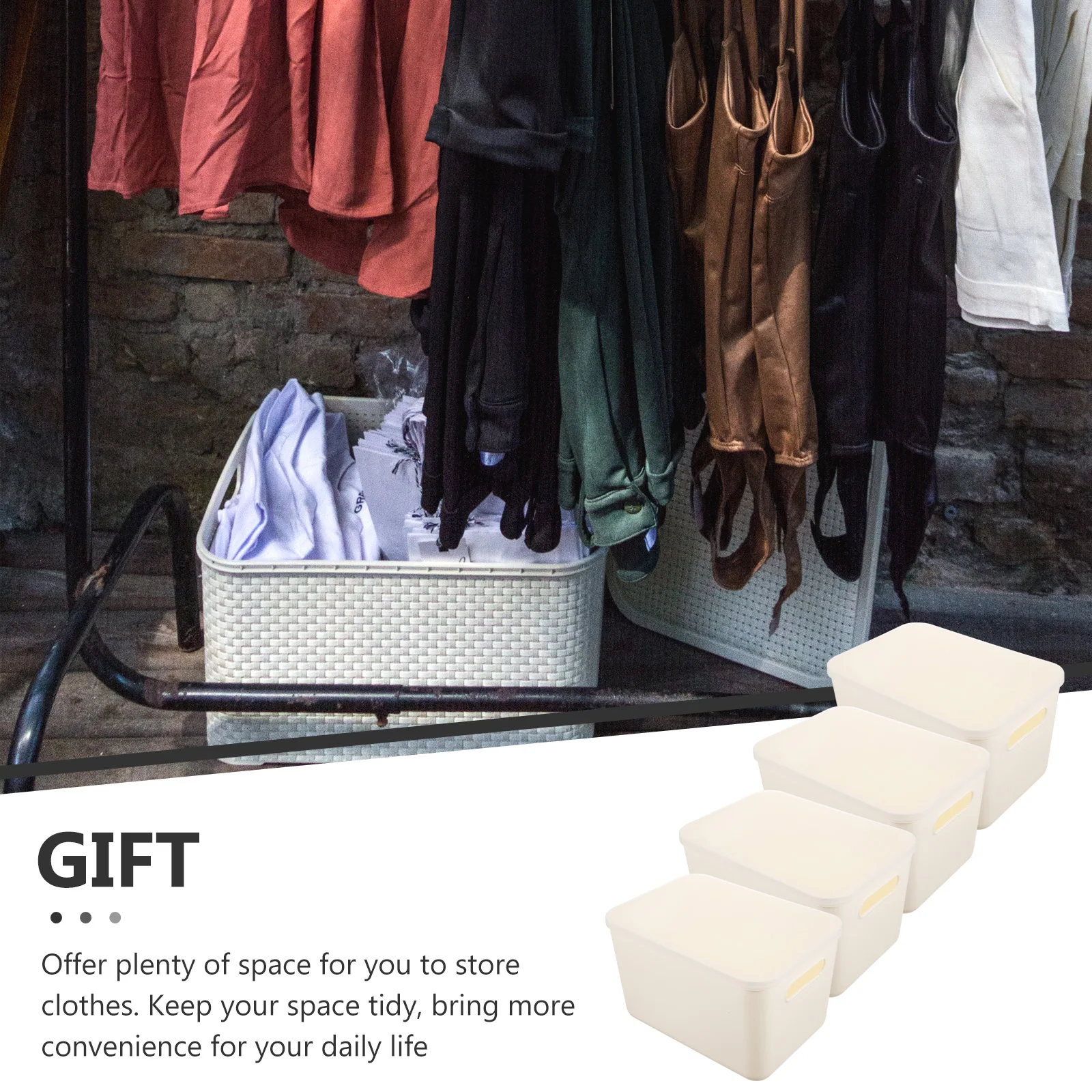 

4 Pcs Storage Crate Box Bins for Closet Wardrobe Holder with Lids Organizer White Office