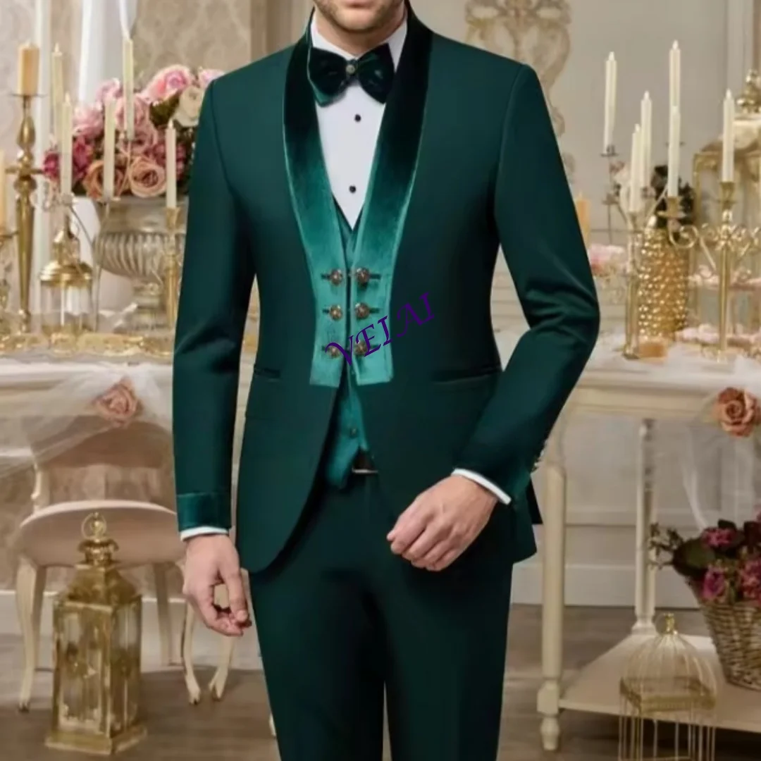 

CustomizedMens Slim Fit Green Tuxedo with Velvet Shawl Lapel Weddings and Special Occasions Tuxedo