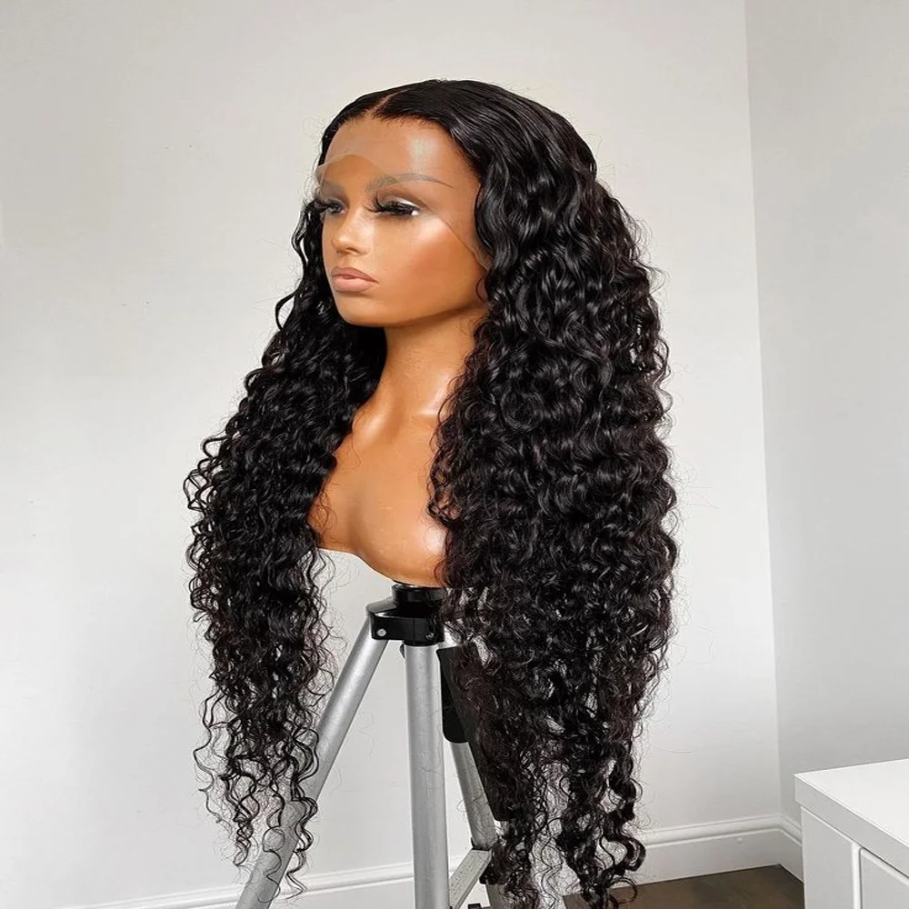 Soft 180Density 26Inch Glueless Long Black Kinky Curly Deep Lace Front Wig For Women With Baby Hair Preplucked Heat Fiber Daily