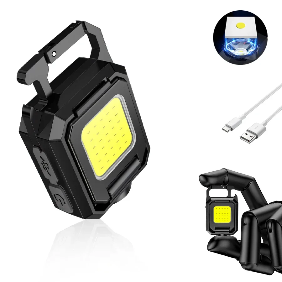 Mini Flashlight Keychain Multifunctional Portable COB Camping Lamps USB Charging Led Work Lights Outdoor Fishing Hiking Lantern
