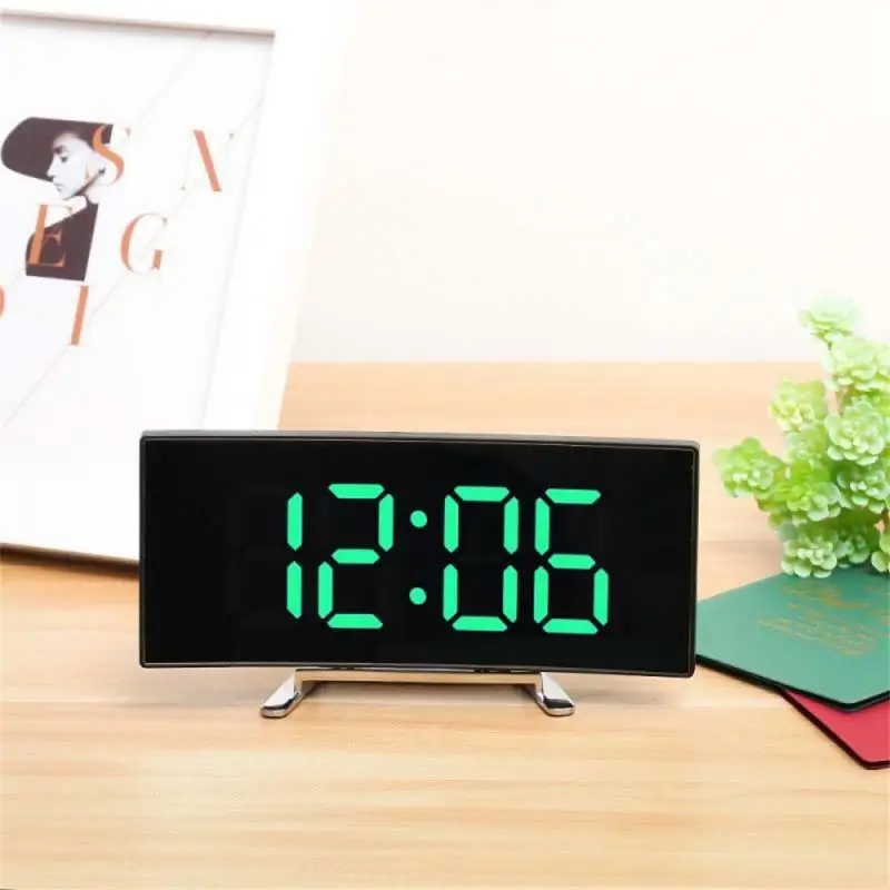 Led Alarm Clock Mirror Curved Screen Digital Alarm Clock With Sleep Temperature For Students Bedroom Living Room Office Schoolht