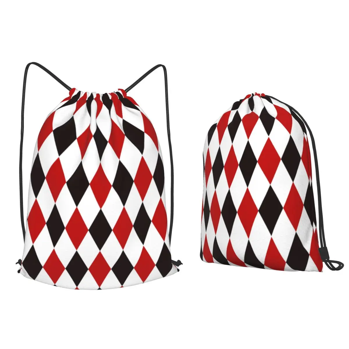 Harlequin Plaid Playing Cards Diamond Backpacks Portable Drawstring Bags Sports Bag Book Bags for Travel School