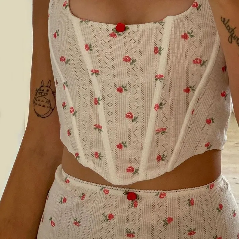 2024 Summer New Women's Fashion Printed Tank Top & Slim Wrap Hip Skirt Set Temperament Commuting Female Sexy Vest Outfits Sets