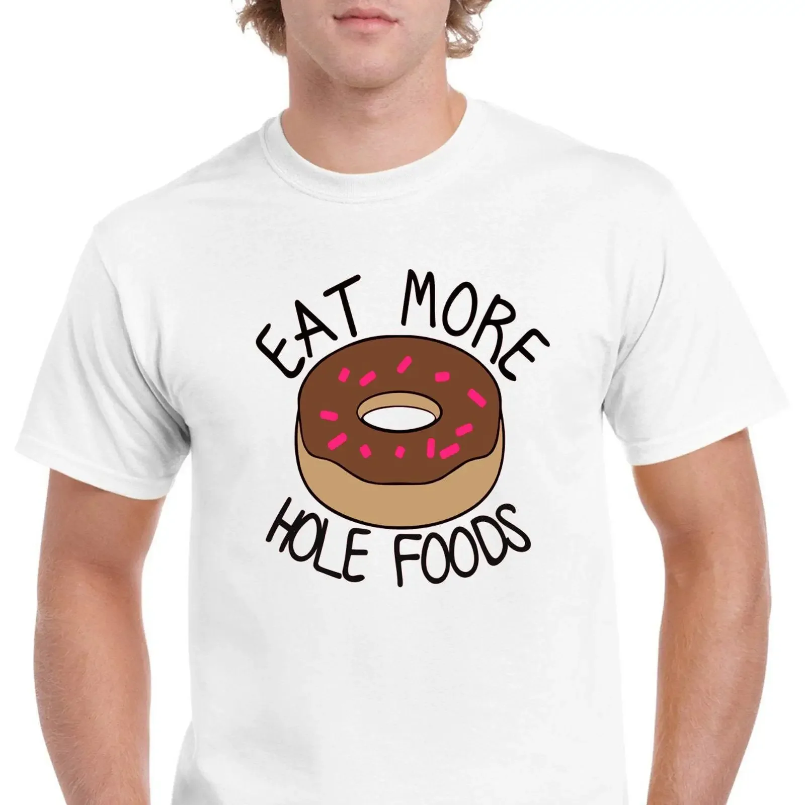 Camiseta divertida Eat More Hole Foods Donut, estilo vintage lavado, ropa de diseñador, elástica, unisex, a la moda, con gráfico suave, ligeramente elástica
