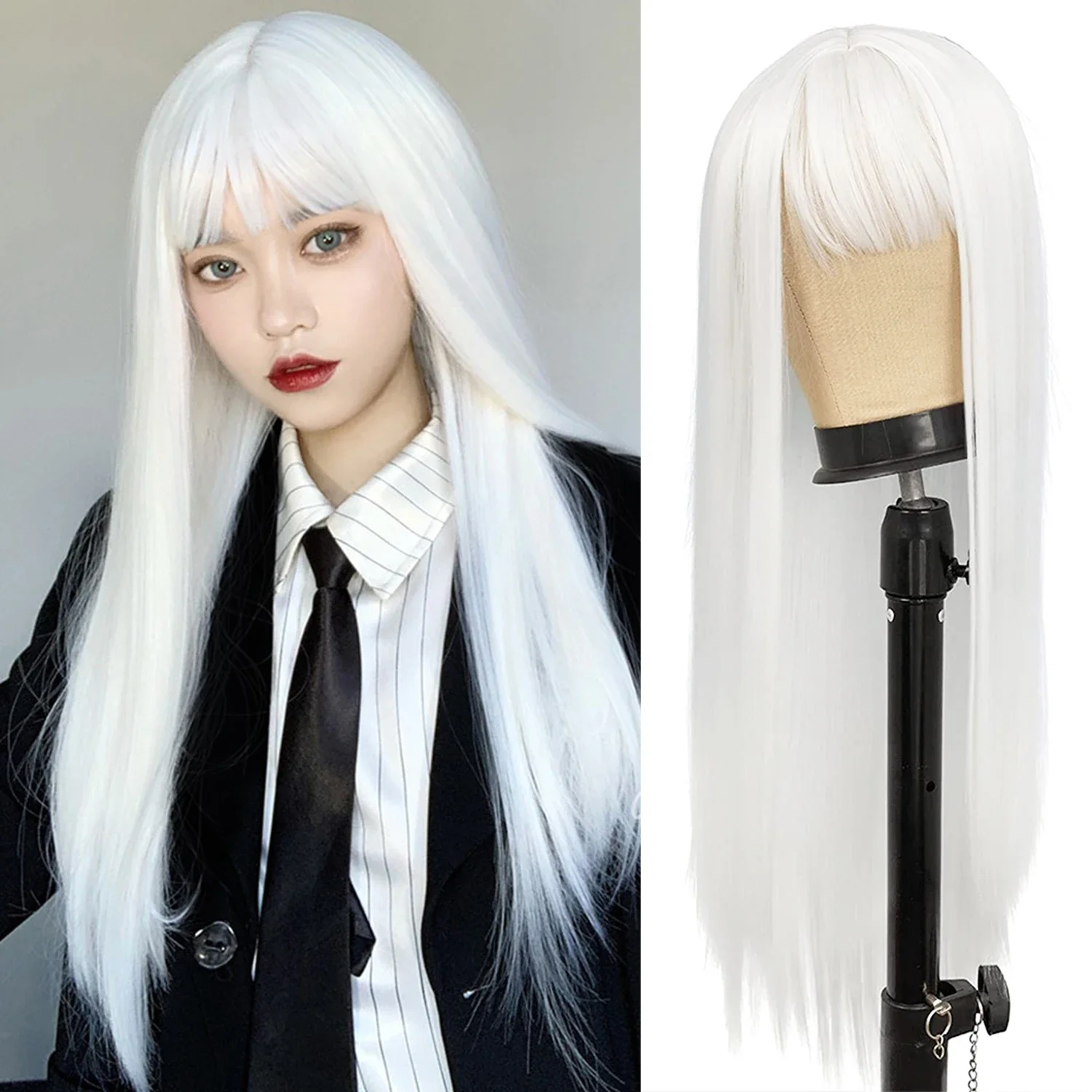 

Synthetic White Wigs for Women Girls Long Straight Wigs Heat Resistant Colorful Wigs for Cosplay Halloween Costume Party Use