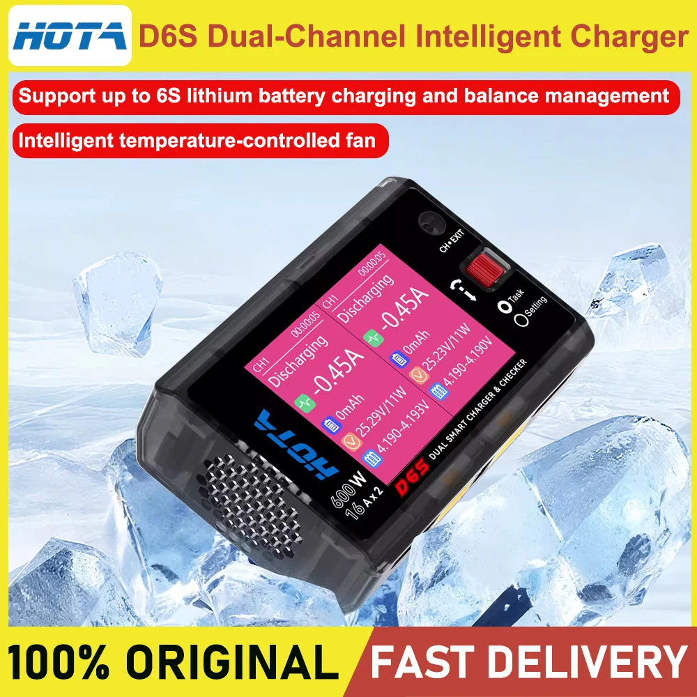 HOTA D6S Dual-Channel Intelligent Lithium Battery Balanced Charger 600W Power Output for 6S Drones Model Aircraft Balancer