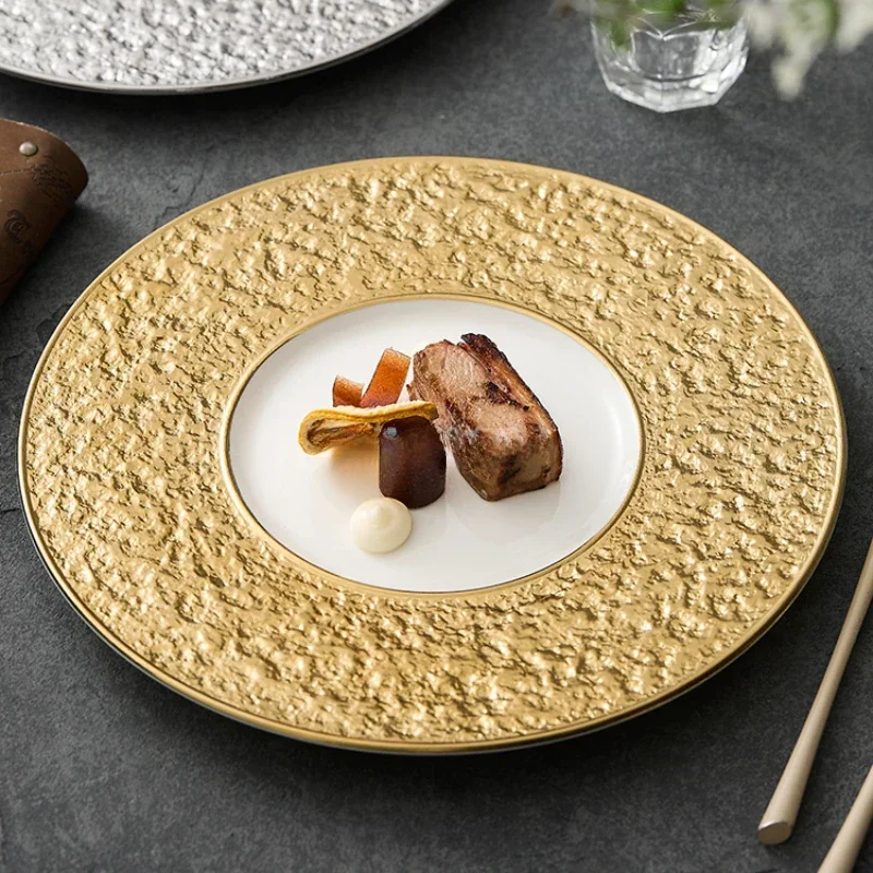 White Gold Ceramic Stone Patterned Square Plate Creative Sushi Sashimi Plate Dim Sum Plate Molecular Cooking Specialty Tableware
