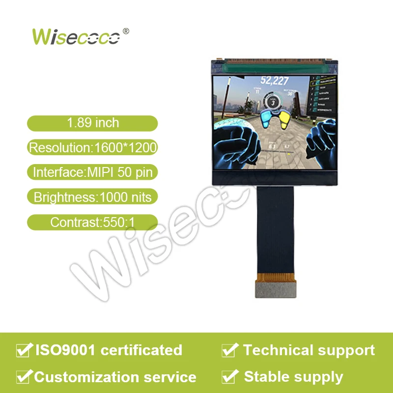 Wisecoco High Brightness 1.89 Inch 1600*1200 MIPI 50Pins Interface 1000Nits Lcd Mini Screen for Beauty Equipment view 2