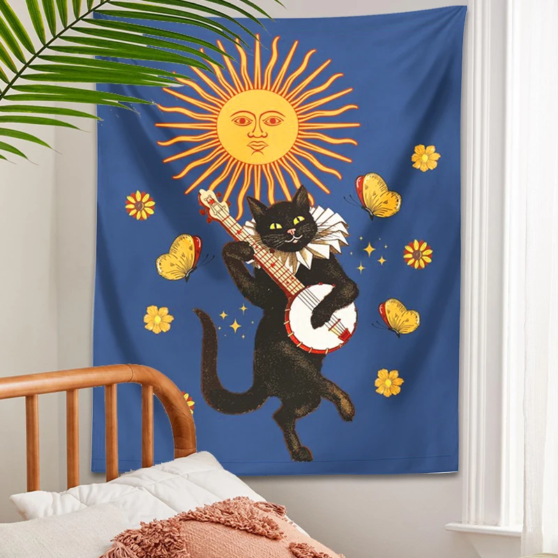 Party Cat Tapestry Wall Hanging butterfly sun prom Tapestries Bohemian Cute Cartoon Children\'s room Girls Dorm Hoom Decoration