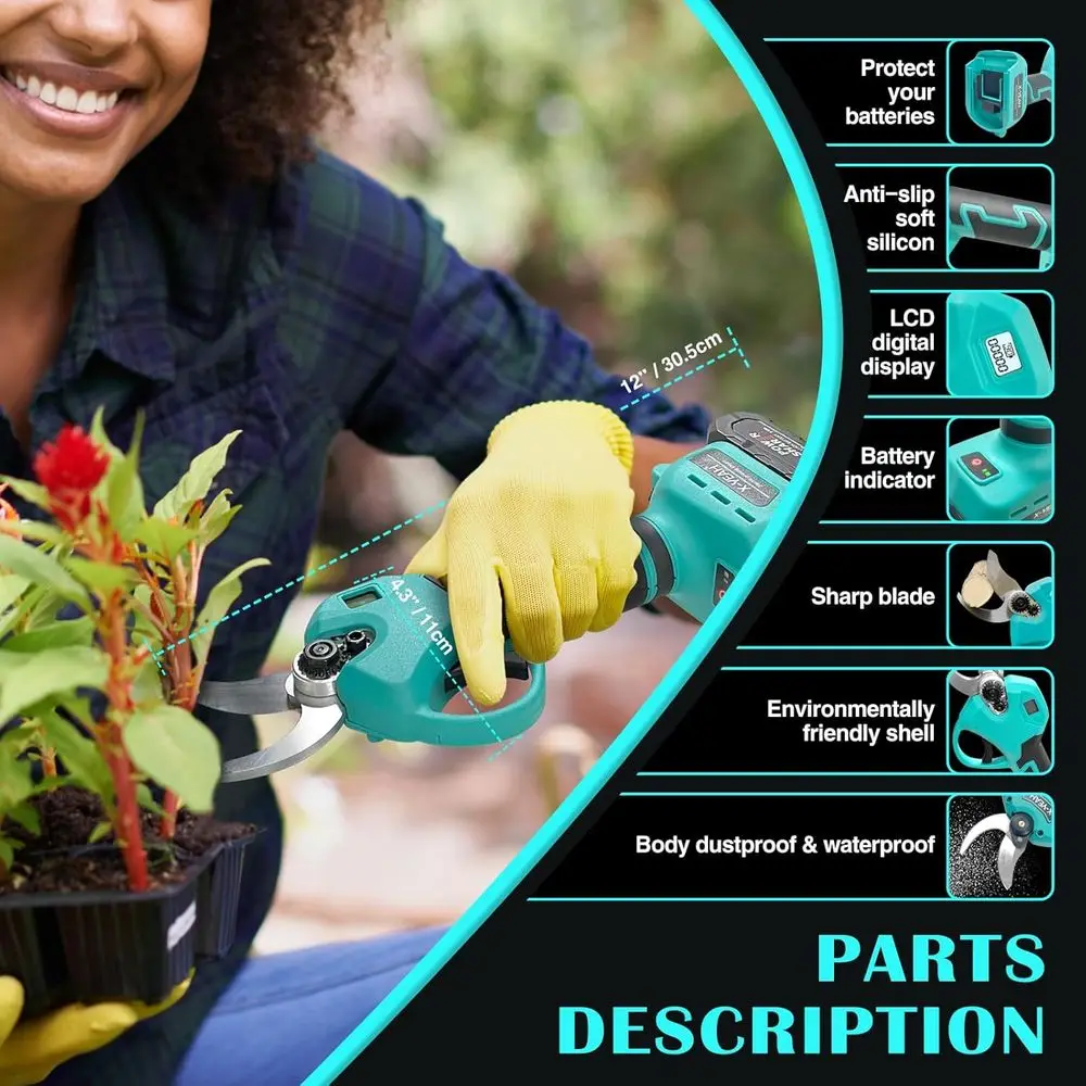 Electric Pruning Shears Set - Cordless Garden Shears with 21V Brushless Motor, 2 * 2000mAh Batteries and Charger Kit