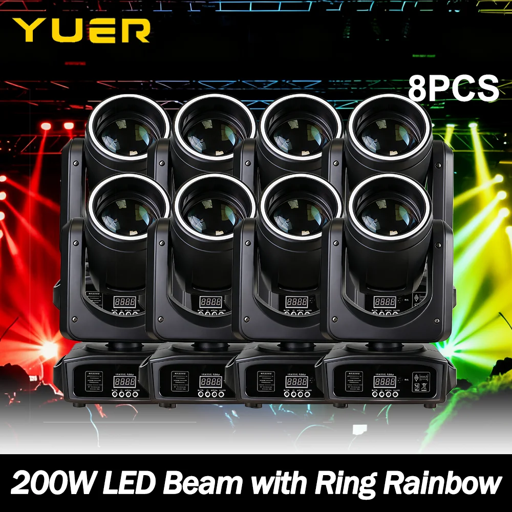 8pcs 200W LED Rainbow Moving Head Light with 6+12 Prism Effect DMX512 for DJ Disco Party Club Bar Show wedding Stage Lighting