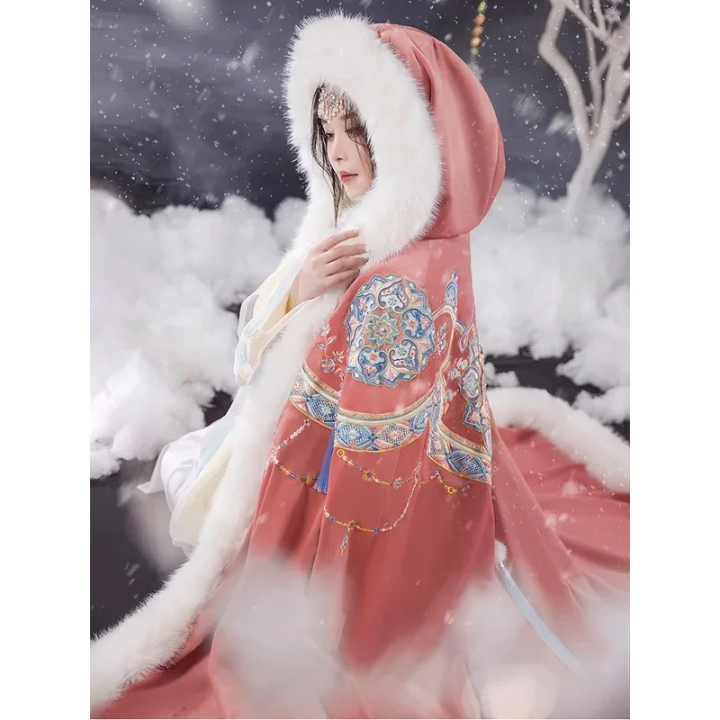 

Original Dunhuang Series Heavy Industry Hanfu Cosplay Costume Embroidered Cloak Super Immortal Cape Long Plush Hooded Large Wool