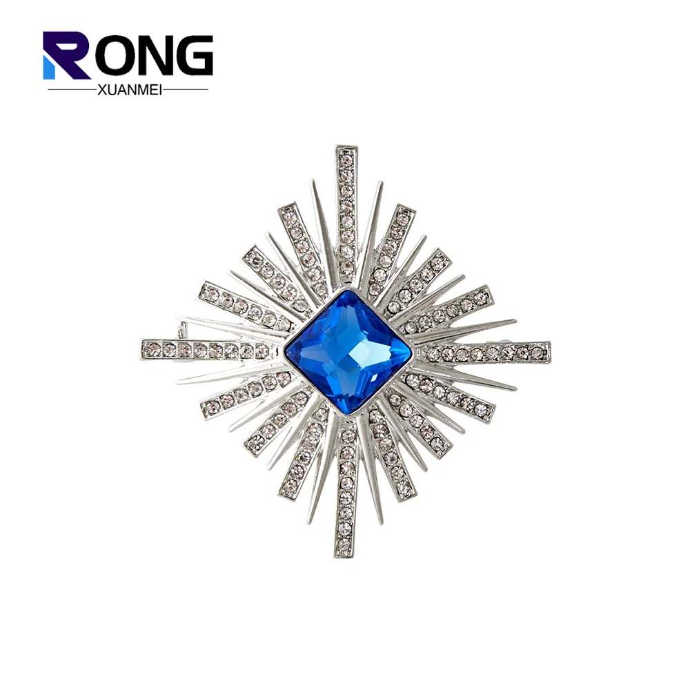 New Geometric Radiant Crystal Brooch For Women Personality Sparkly Fireworks Effect Pins Fashion Corsage Clothing Accessories