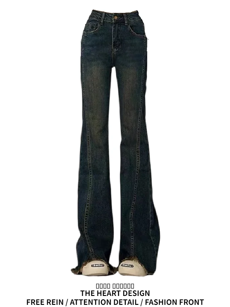 

Retro American Bell Bottom Jeans Women's High Waist Elastic Slimming Long Pants Autumn Winter New Style Cotton Stretch Denim