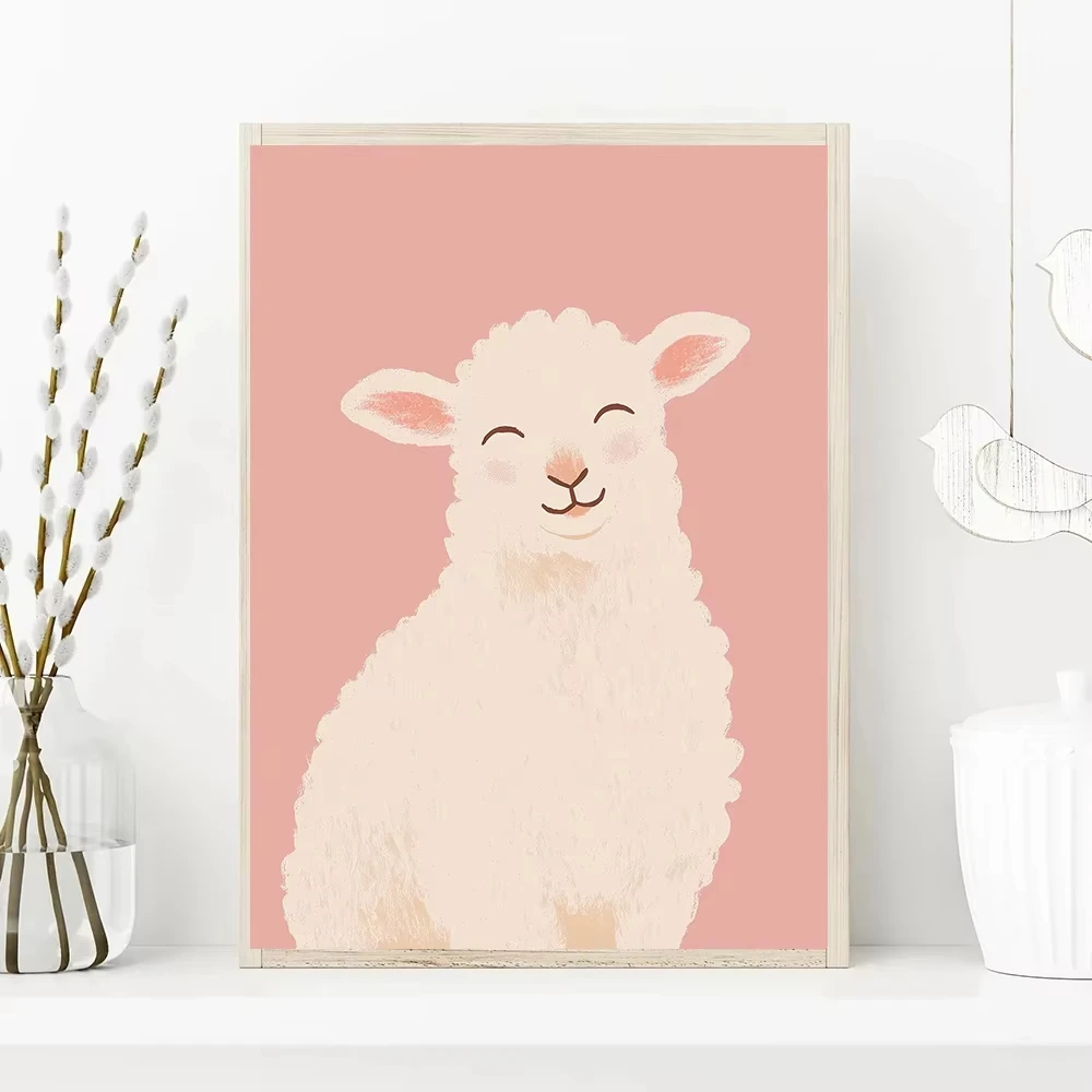 1PC Frameless Pink Cute Goose Cat Poodle on Scooter Lamb Swan Poster Canvas Painting Print for Room Home Decor