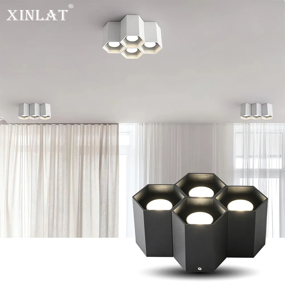 Four heads Living Room Ceiling Mounted Led Flush Mounted Anti-Glare Minimalist Home Aisle Black Creative No Master Down Lights