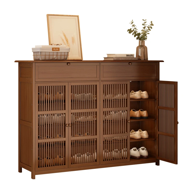 Breathable Bamboo Shoe Rack for Apartments Space Saving Shoe Organizer Slim Entryway Shoe Shelf for Living Room Furniture