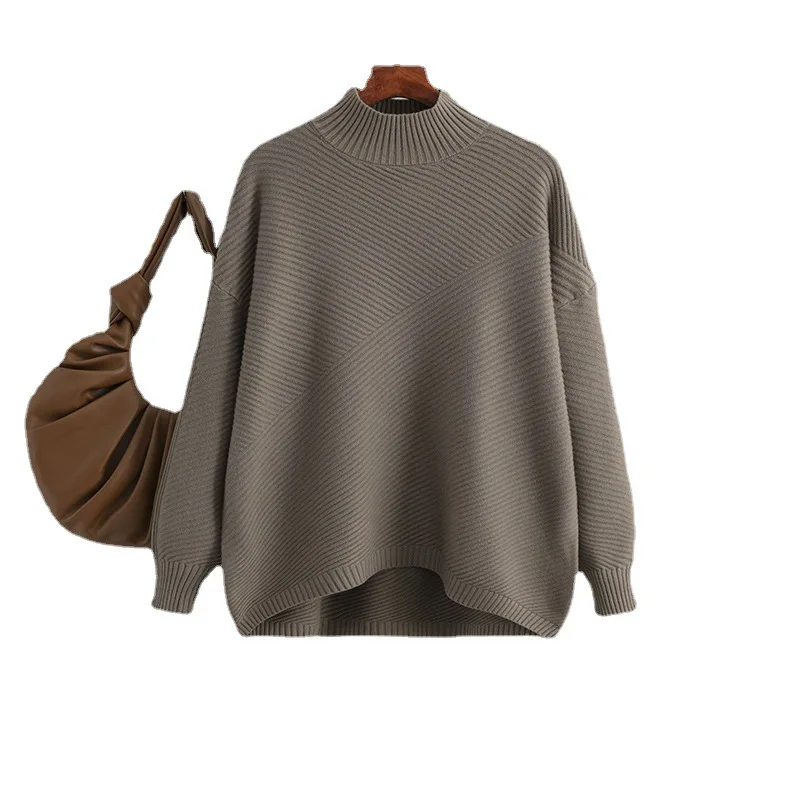 

Autumn and winter new retro loose long-sleeved top solid color knitted sweater bottoming sweater 1015