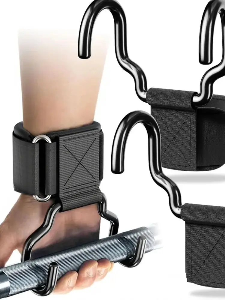 Weightlifting Hooks, Grip Support, Single and Double Bar Fitness Support Hooks, Training Wrist Wrap Gloves, Grip Support Hook
